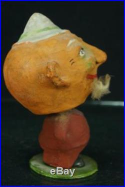 1910's German Halloween Pumpkin Composition Nodder Bobble Head 5 Vintage