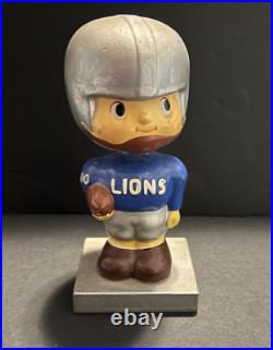 1960's Vintage Detroit Lions Bobble Head Nodder Silver Square Base