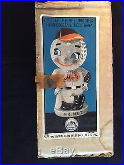 1960's Vintage New York Mets Bobblehead Bank Mr Met With Original Box