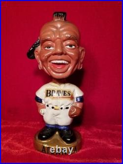 1960s Atlanta Braves Team Indian Mascot Bobblehead Gold Base Pitcher Nodder vtg