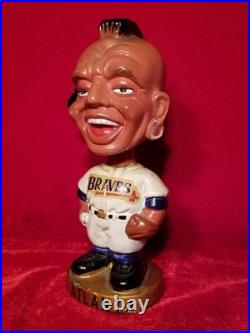 1960s Atlanta Braves Team Indian Mascot Bobblehead Gold Base Pitcher Nodder vtg