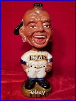 1960s Atlanta Braves Team Indian Mascot Bobblehead Gold Base Pitcher Nodder vtg
