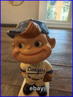 1962 Los Angeles Dodgers Boy Face Baseball Bobblehead Nodder Vintage White Base