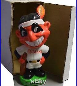1983 Cleveland Indians Vintage Bobble Head Nodder Green Base Indian Mascot Head