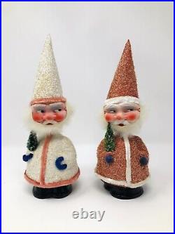 2 Vintage Antique German Santa bobble heads with spring candy jar Old Christmas
