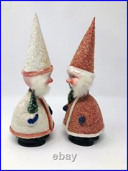 2 Vintage Antique German Santa bobble heads with spring candy jar Old Christmas