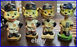 4 Vintage Detroit Tigers Bobblehead White Square Base 1960's Lions Not Incl