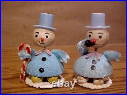 6 Vintage Christmas Putz Snowmen Bobble Head Nodders+Top Hats-Original Box-Japan