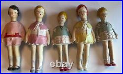 Antique Bisque Nodder Bobblehead 4.5 Hertwig Dolls 1920's GERMANY Lot of 5