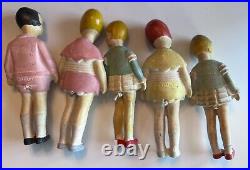 Antique Bisque Nodder Bobblehead 4.5 Hertwig Dolls 1920's GERMANY Lot of 5