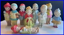 Antique Bisque PENNY Nodder Bobblehead Miniature Dolls JAPAN Set of 9
