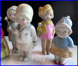 Antique Bisque PENNY Nodder Bobblehead Miniature Dolls JAPAN Set of 9