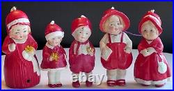 Antique German Bisque Christmas Nodder Bobblehead Dolls Set of 5