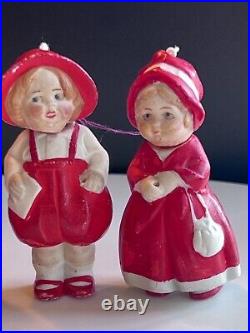 Antique German Bisque Christmas Nodder Bobblehead Dolls Set of 5