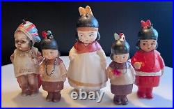 Antique German bisque Nodders Native American Indian Lot of 5
