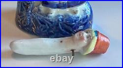 Antique Nodder Bobblehead Candle Candlestick Holder Cobalt Blue Lustreware Rare