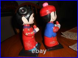 Asian Boy And Girl Bobble Heads- Ceramic- Vintage- Adorable