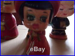 Asian Chinese 4 Japanese Vintage Bobble Heads Wood Dolls