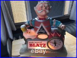 Blatz Beer Sign Lighted Barrel Bobble Head Nodding Clock Motion Bar Vintage 1960