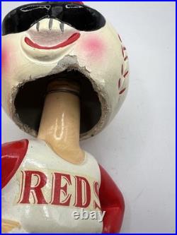Cincinnati Reds Gold Base Baseball Bobble Head Nodder Rare Vintage w box 1960s