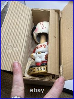 Cincinnati Reds Gold Base Baseball Bobble Head Nodder Rare Vintage w box 1960s