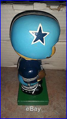 Dallas Cowboys VINTAGE 1960s Green Wood Square Base Bobble Head Powder Blue RARE