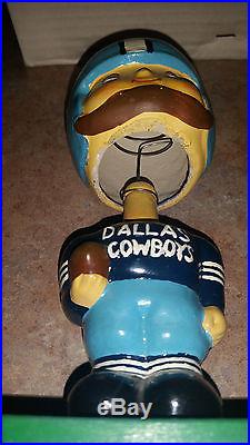 Dallas Cowboys VINTAGE 1960s Green Wood Square Base Bobble Head Powder Blue RARE