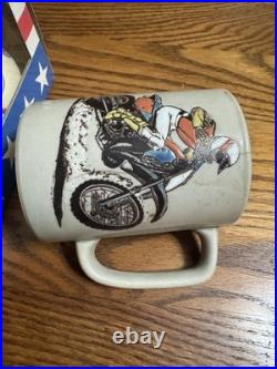 Evil Knievel Vintage Motorcycle Cup and Bobble Head Used Cracked See Pics