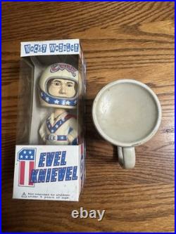 Evil Knievel Vintage Motorcycle Cup and Bobble Head Used Cracked See Pics