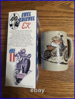 Evil Knievel Vintage Motorcycle Cup and Bobble Head Used Cracked See Pics