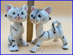Extremely Rare Vintage Cat Bobble Head Salt Pepper Oil & Vinegar Cruet Set Japan
