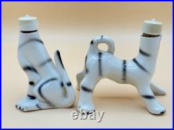 Extremely Rare Vintage Cat Bobble Head Salt Pepper Oil & Vinegar Cruet Set Japan