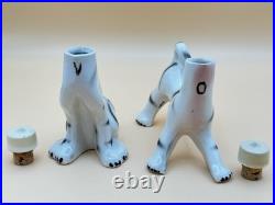 Extremely Rare Vintage Cat Bobble Head Salt Pepper Oil & Vinegar Cruet Set Japan