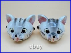 Extremely Rare Vintage Cat Bobble Head Salt Pepper Oil & Vinegar Cruet Set Japan