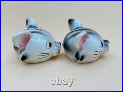 Extremely Rare Vintage Cat Bobble Head Salt Pepper Oil & Vinegar Cruet Set Japan