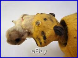 French Glass Eyed Antique Bobble Head Nodder Vintage Paper Mache Tiger Figurine