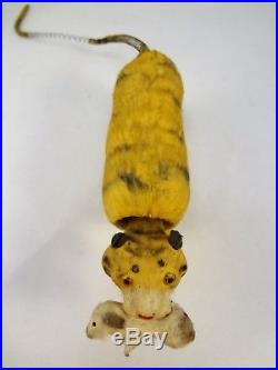 French Glass Eyed Antique Bobble Head Nodder Vintage Paper Mache Tiger Figurine
