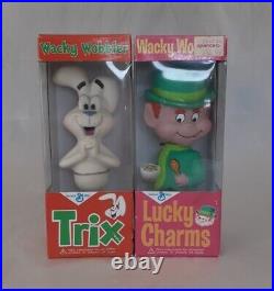 Funko Wacky Wobblers Trix Rabbit & Lucky Charms Leprechaun Cereal Vtg Rare 2002