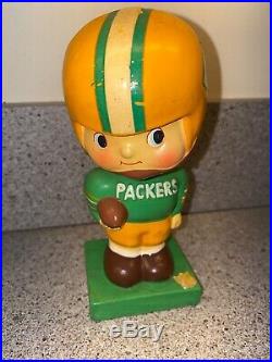 Green Bay Packers Vintage Green Square Base Bobble Head Doll. Good Cond 1960s