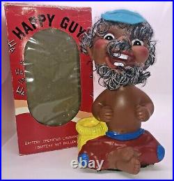 HAPPY GUY IN ORIGINAL BOX bobblehead Laughing Guy Hair Black Vintage 60s TESTED