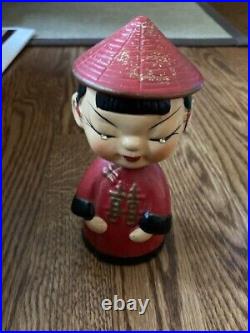 Japan Made Japanese Girl Bobble Head RED Vintage