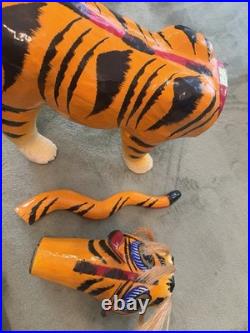 Japanese Vintage Kurashiki Hariko Bobblehead Tiger Paper Mache Figurine 30Yrs
