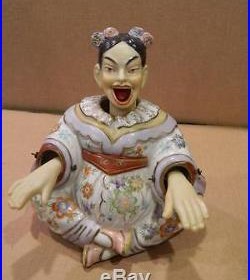 Large Asian Woman Figurine Bobble Head, Tongue & Hands Vintage