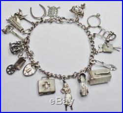 Loaded Vintage Sterling Silver 3d Movable Articulated Bobble Head Charm Bracelet