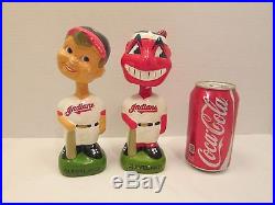 Lot 2 Vintage Baseball Cleveland Indians Bobble Heads Bobbers Nodders Toys Wahoo