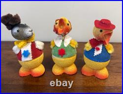 Lot 3 Vintage Nodder Candy Containers West Germany Paper Mache Bunny Chicks MCM