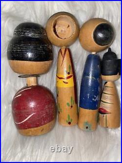 Lot Of 4 Vintage Japanese Wood Bobble Heads Kokeshi Dolls
