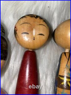 Lot Of 4 Vintage Japanese Wood Bobble Heads Kokeshi Dolls