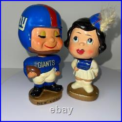 NY Giants Football Vintage 1960's Bobble Head Doll Set'Kissing Boy & Girl