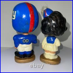NY Giants Football Vintage 1960's Bobble Head Doll Set'Kissing Boy & Girl